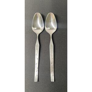 Vintage Supreme Stainless 6 1/4" Dessert Teaspoon Flower Set 2 Spoons Flatware